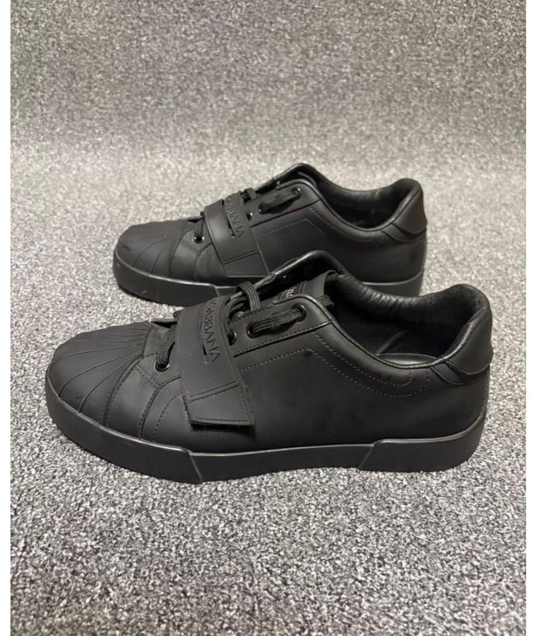 DOLCE&GABBANA Черные низкие кроссовки / кеды из искусственной кожи, фото 8