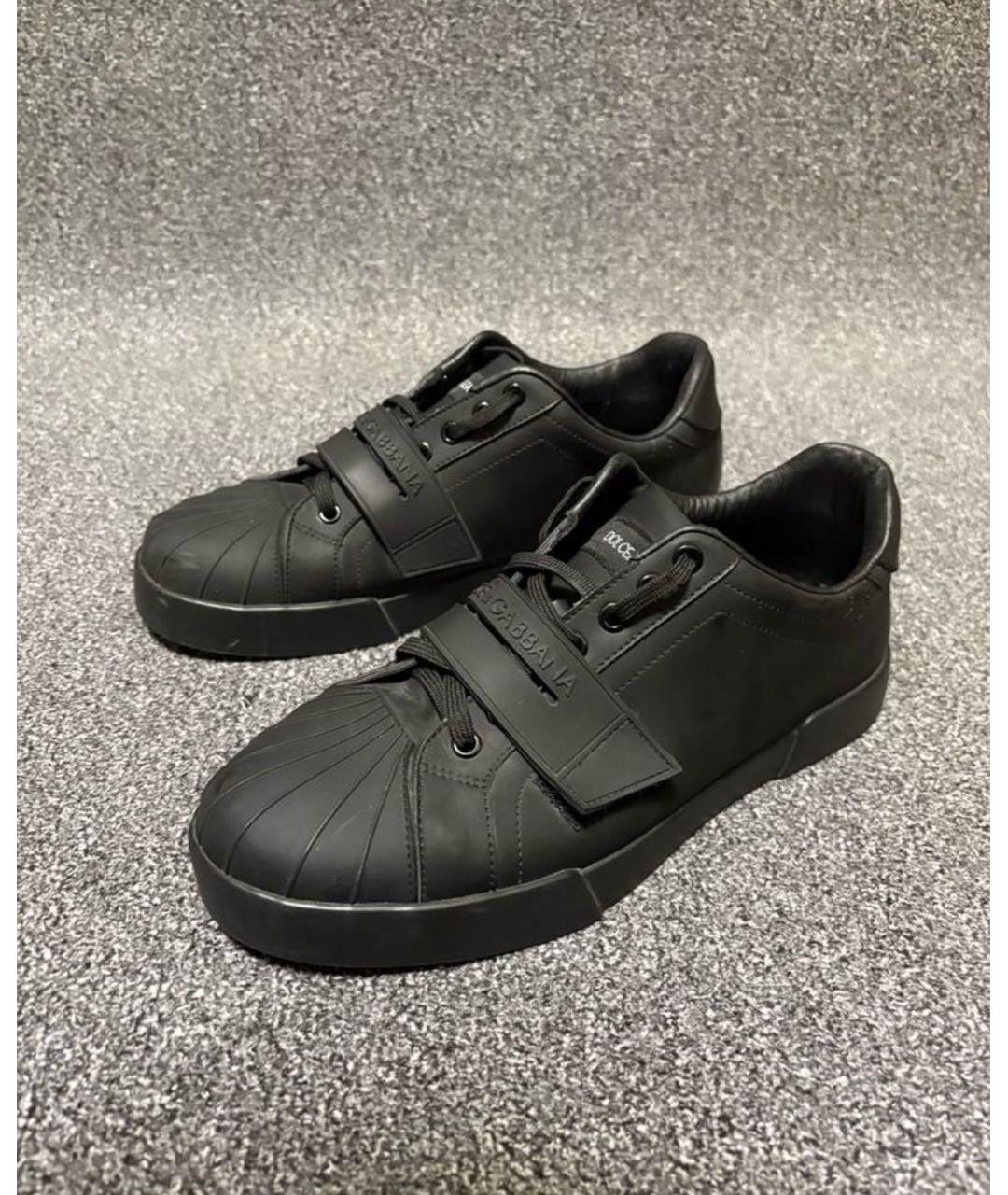 DOLCE&GABBANA Черные низкие кроссовки / кеды из искусственной кожи, фото 2