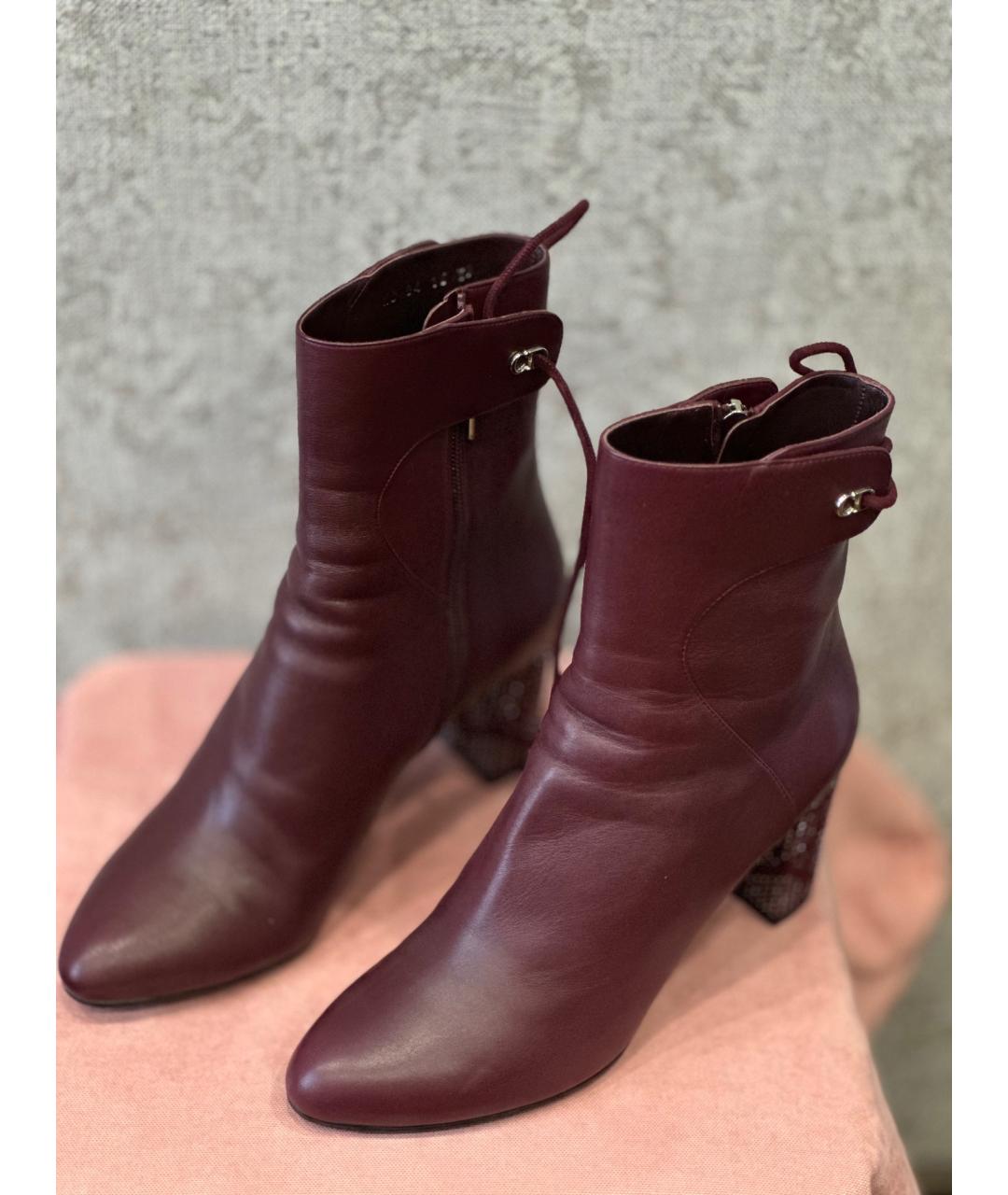 CHRISTIAN DIOR Бордовые кожаные ботильоны, фото 2
