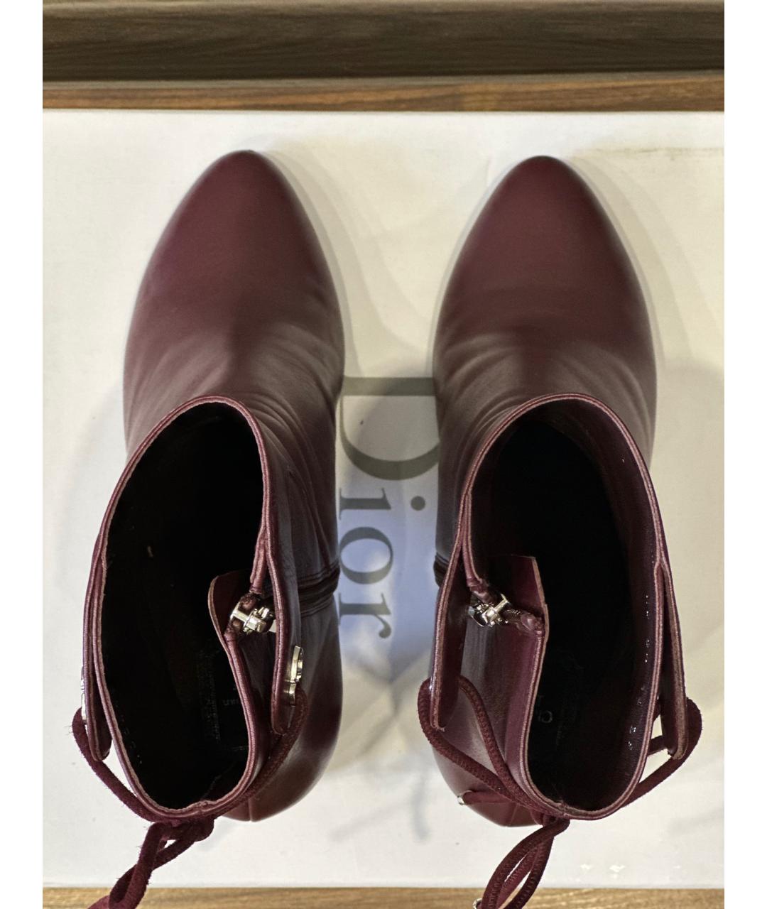 CHRISTIAN DIOR Бордовые кожаные ботильоны, фото 3