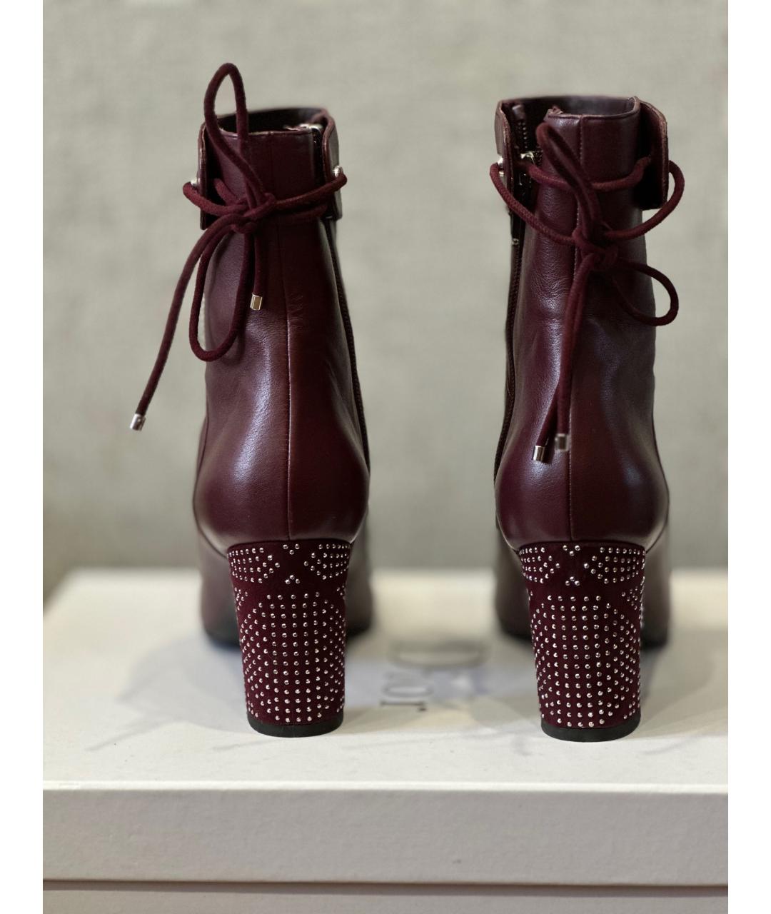 CHRISTIAN DIOR Бордовые кожаные ботильоны, фото 4