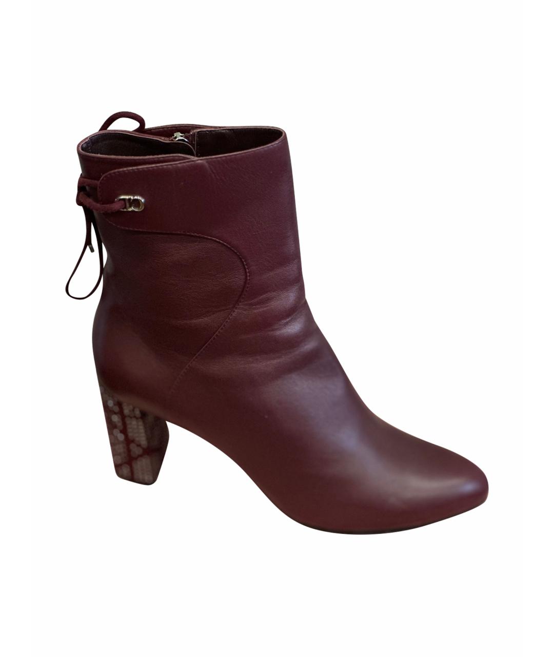 CHRISTIAN DIOR Бордовые кожаные ботильоны, фото 7