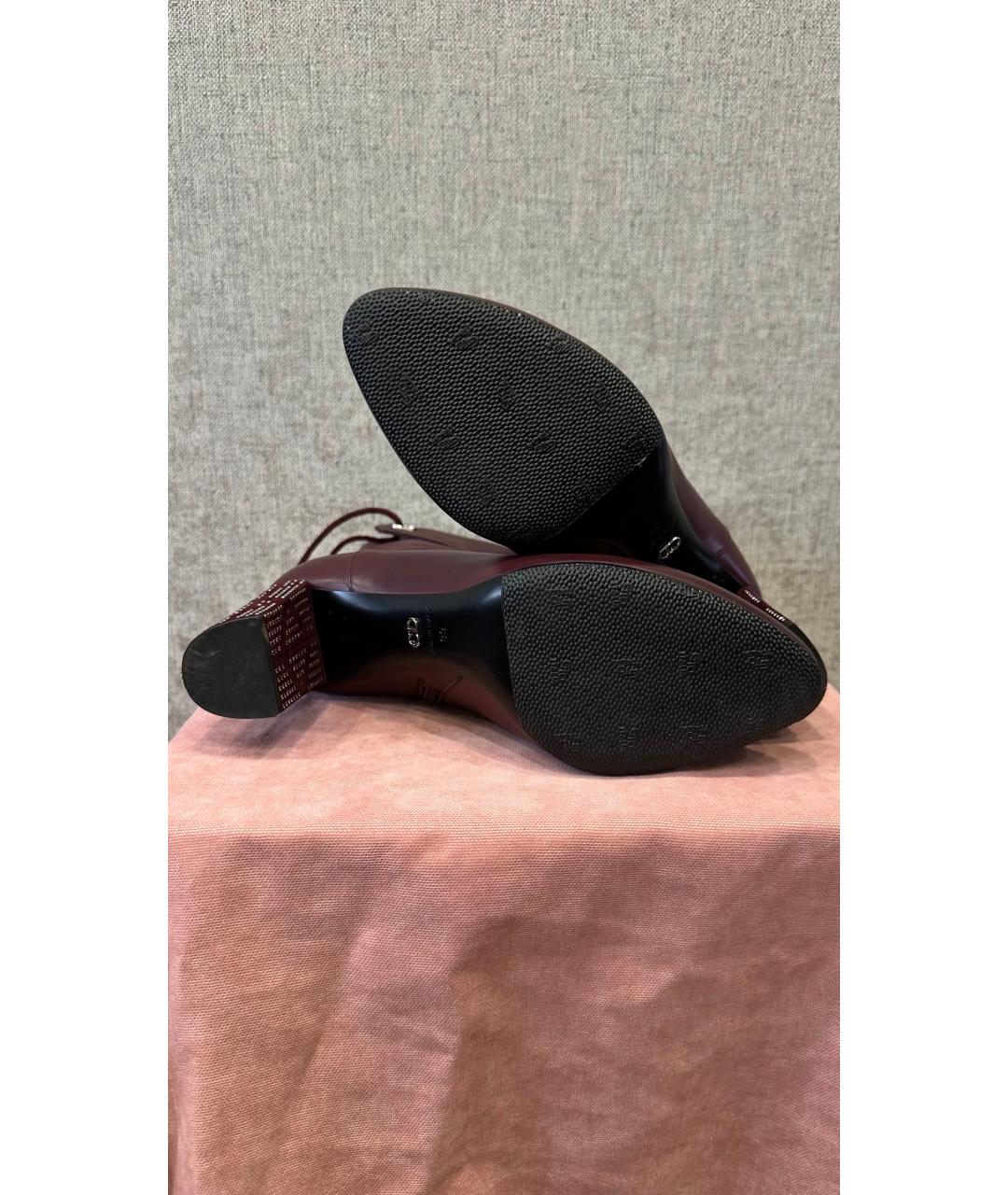 CHRISTIAN DIOR Бордовые кожаные ботильоны, фото 5