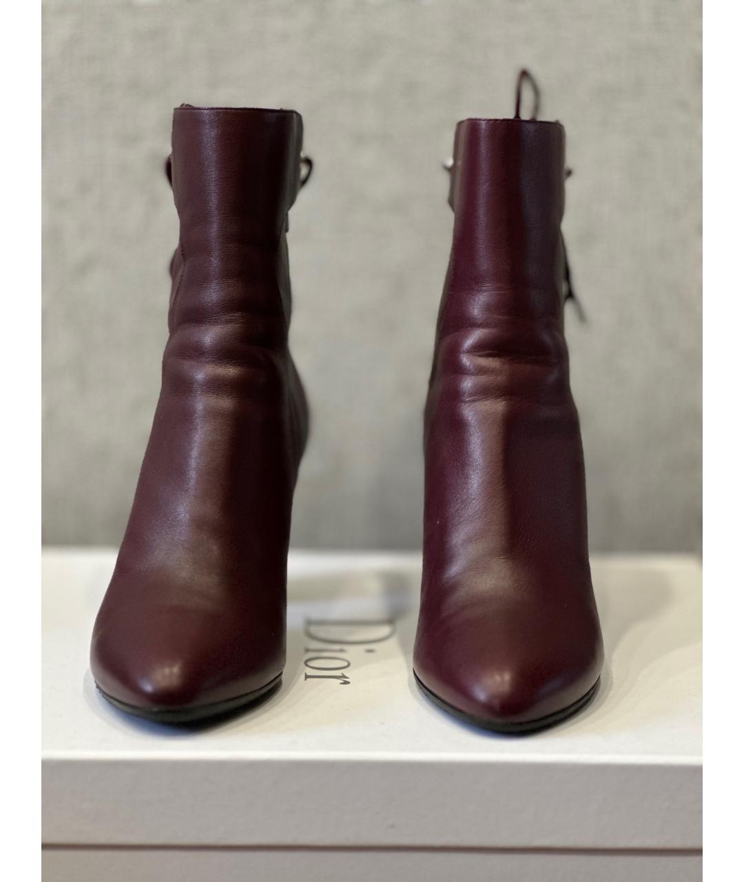 CHRISTIAN DIOR Бордовые кожаные ботильоны, фото 6