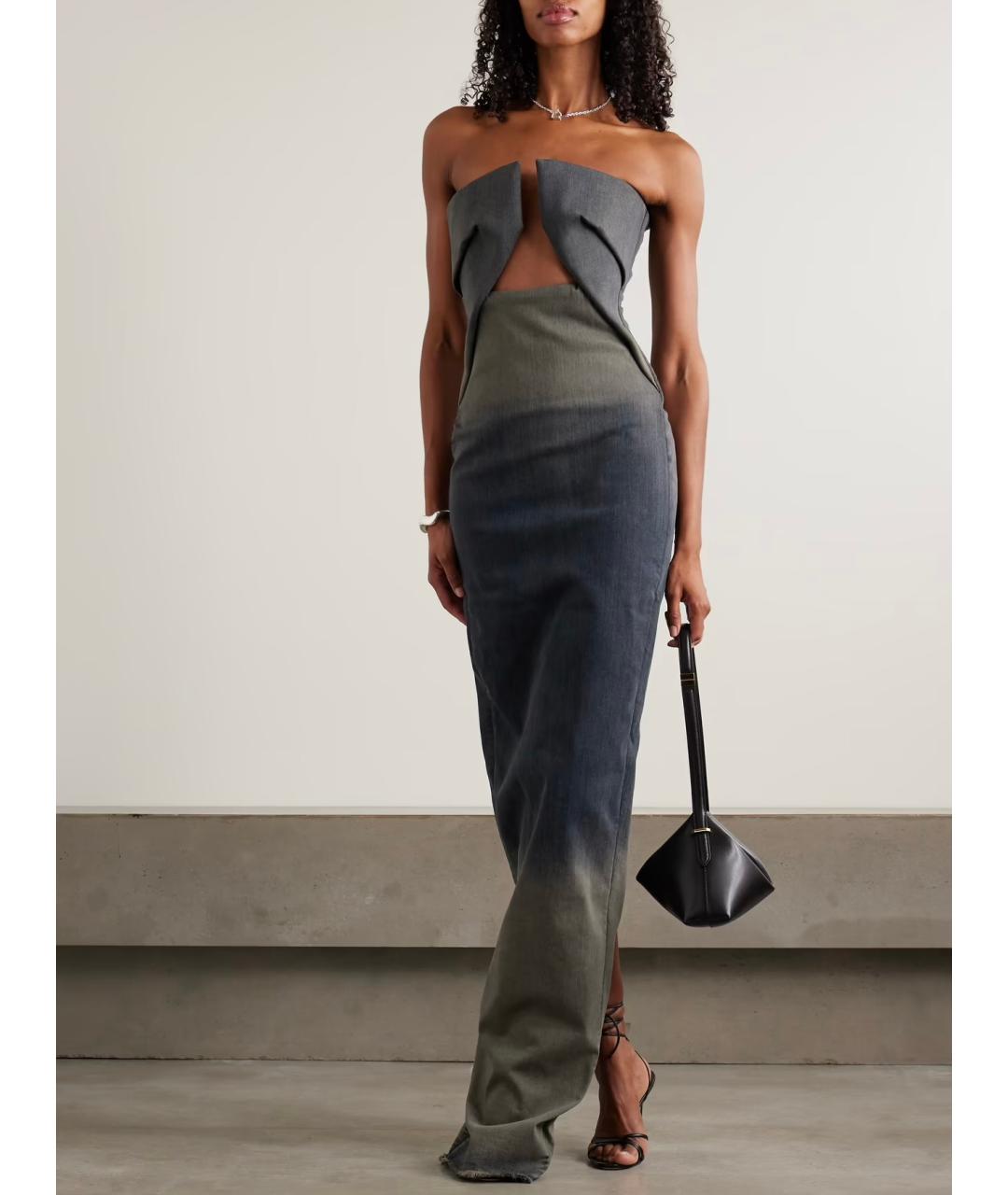 RICK OWENS Темно-синее хлопко-эластановое вечернее платье, фото 2