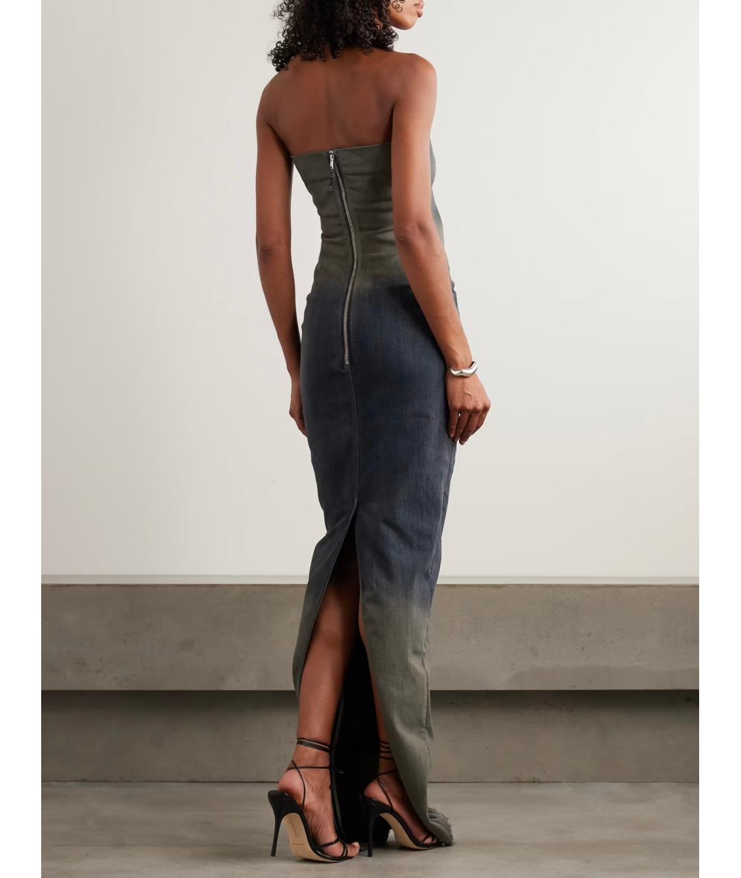 RICK OWENS Темно-синее хлопко-эластановое вечернее платье, фото 3