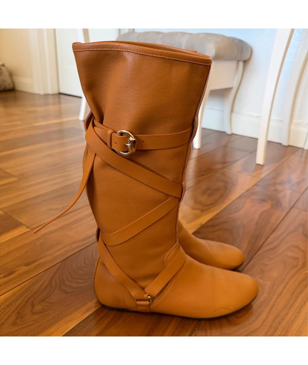 GUCCI Оранжевое кожаные сапоги, фото 7