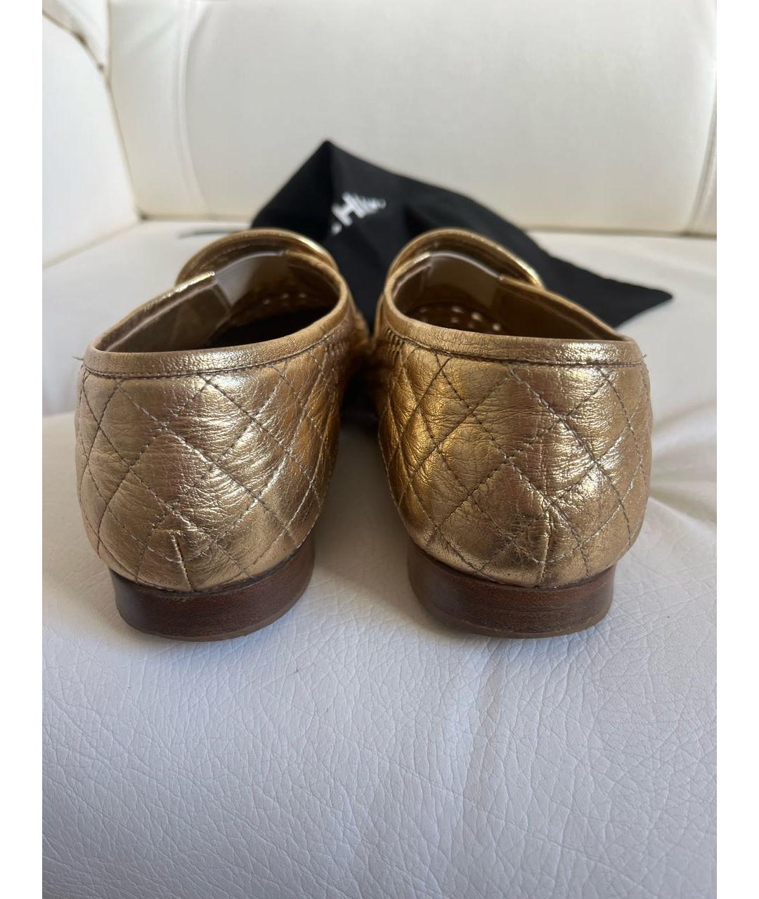 CHANEL Золотые кожаные лоферы, фото 4