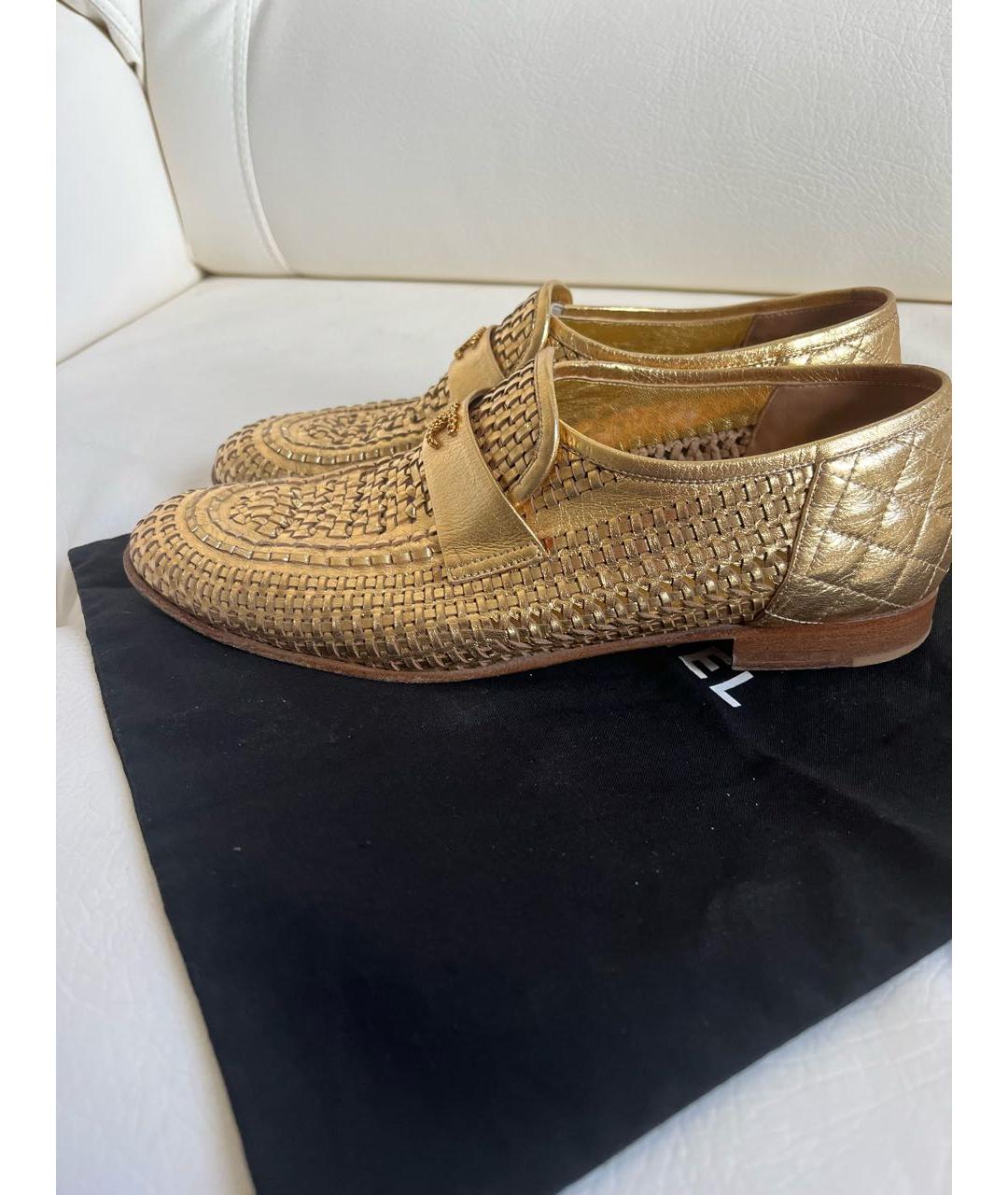 CHANEL Золотые кожаные лоферы, фото 8
