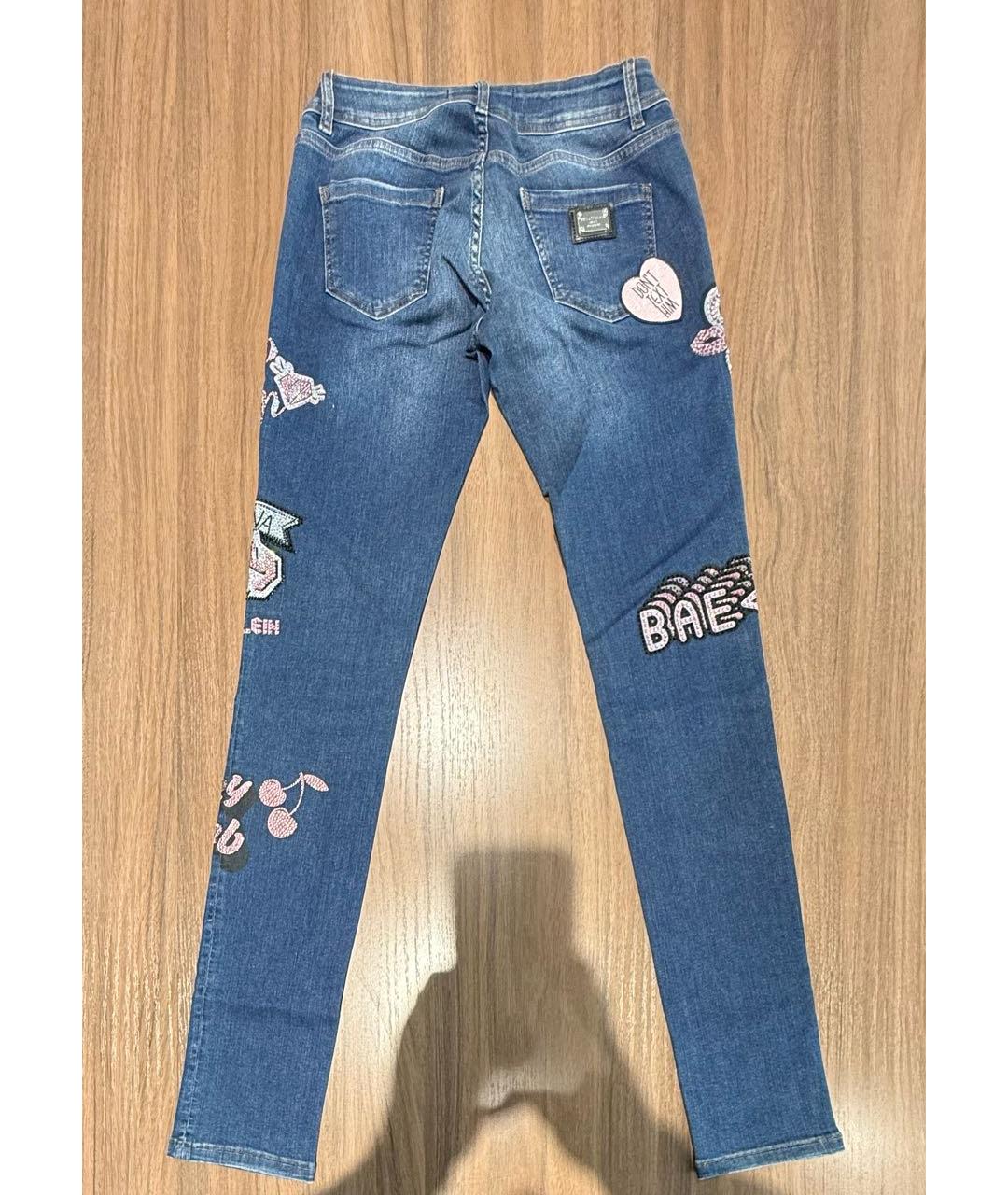 PHILIPP PLEIN Синие хлопко-полиэстеровые джинсы слим, фото 2