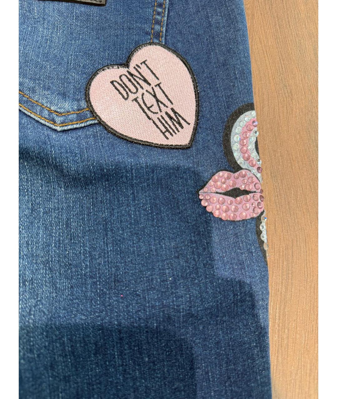 PHILIPP PLEIN Синие хлопко-полиэстеровые джинсы слим, фото 4