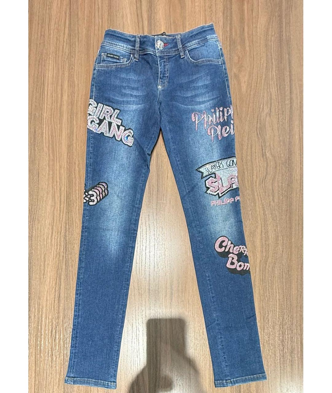 PHILIPP PLEIN Синие хлопко-полиэстеровые джинсы слим, фото 5