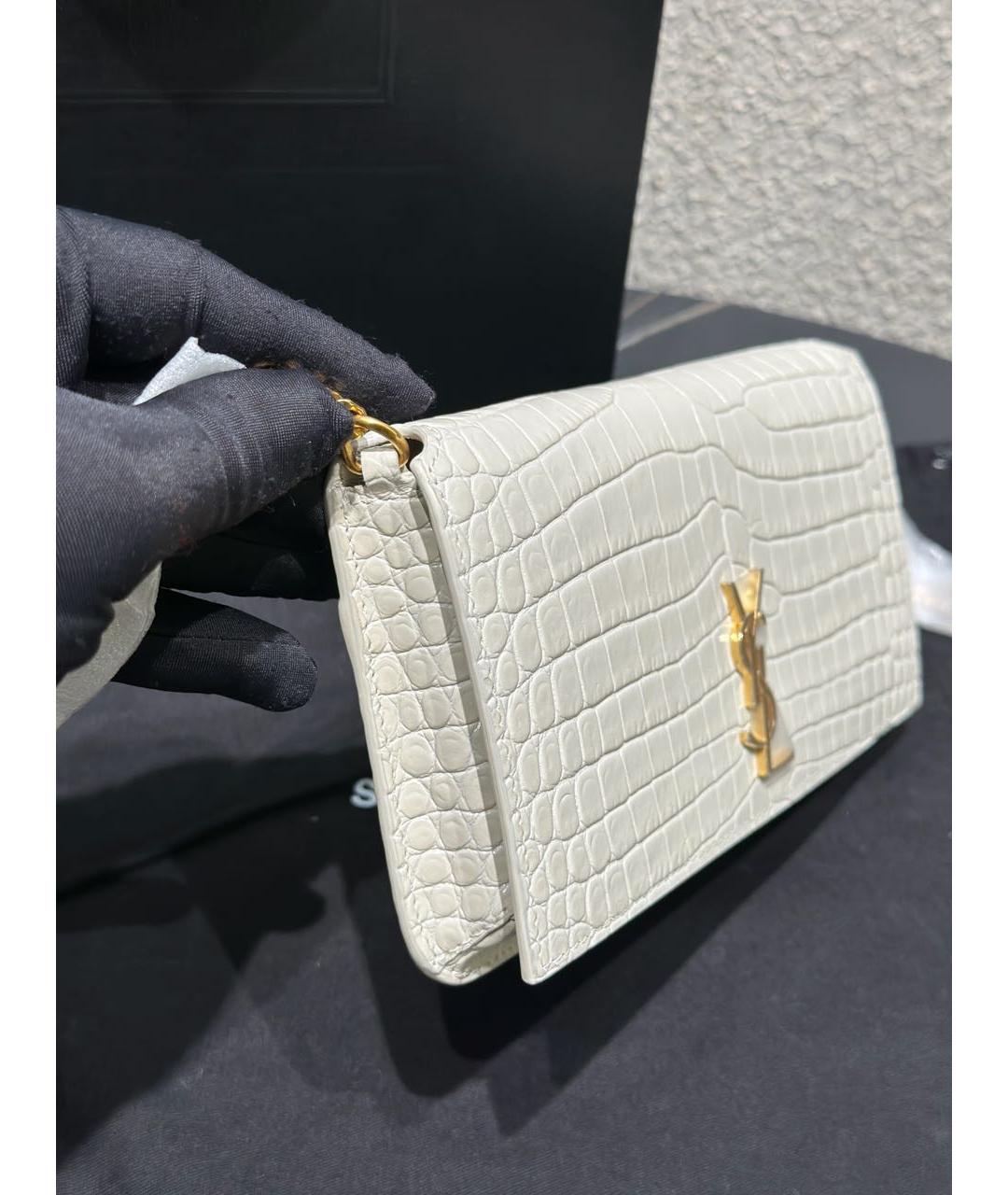 SAINT LAURENT Белая кожаная сумка через плечо, фото 3