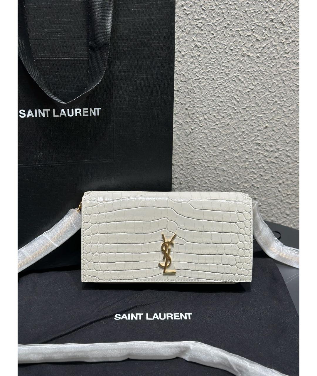 SAINT LAURENT Белая кожаная сумка через плечо, фото 9