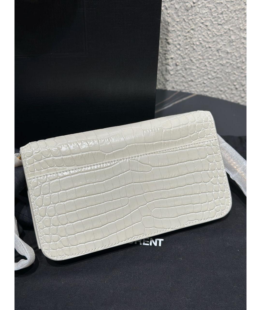 SAINT LAURENT Белая кожаная сумка через плечо, фото 6