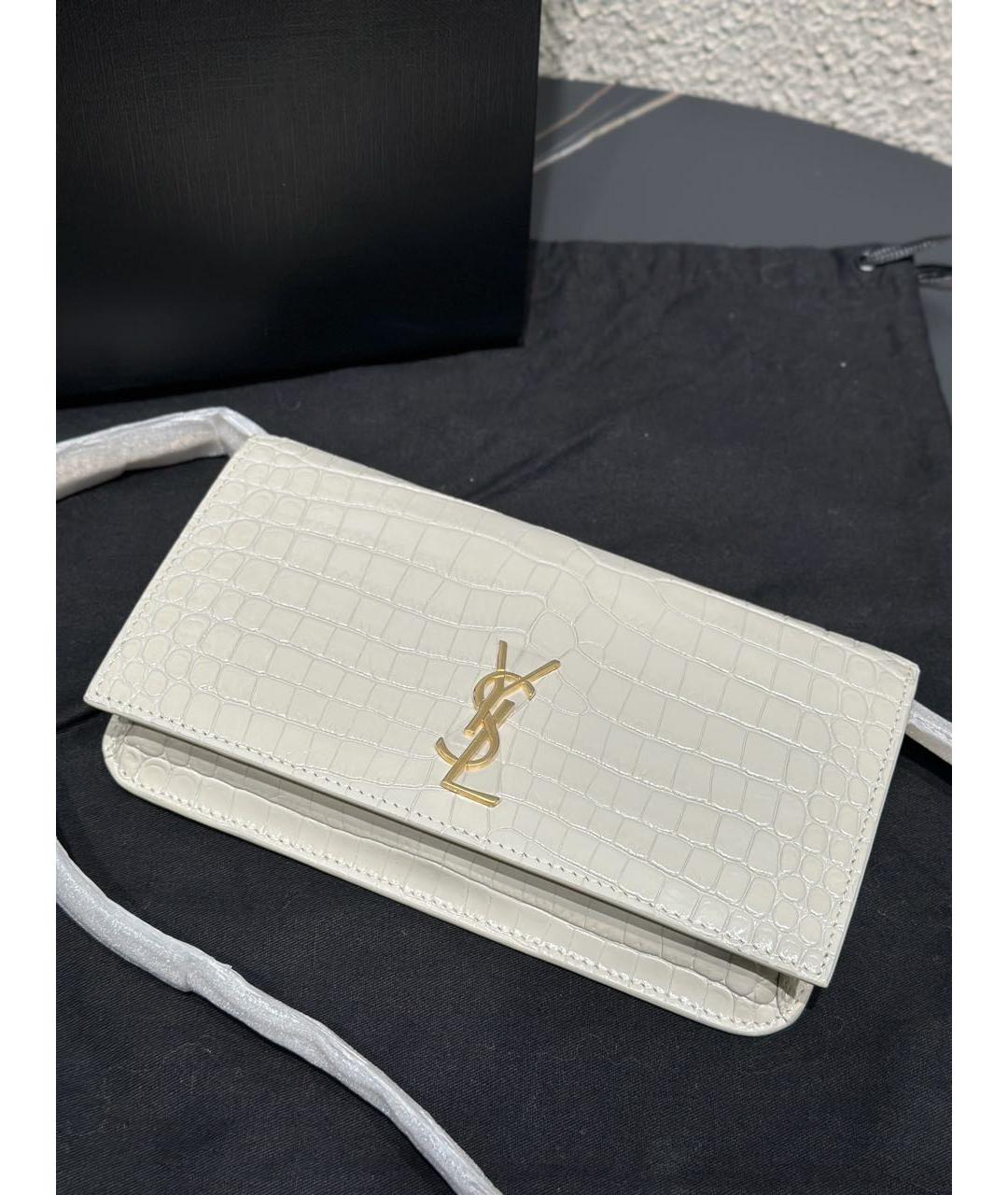 SAINT LAURENT Белая кожаная сумка через плечо, фото 2