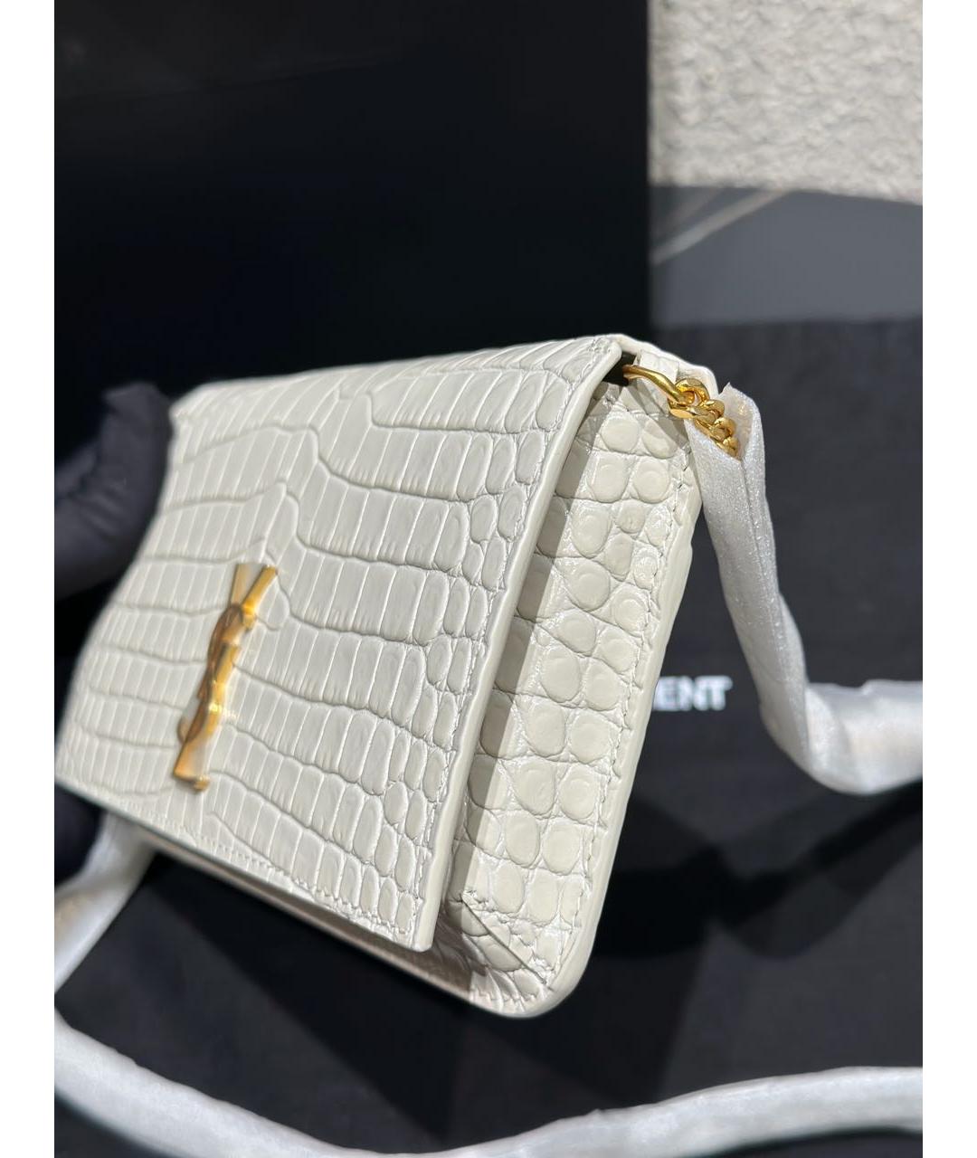 SAINT LAURENT Белая кожаная сумка через плечо, фото 8