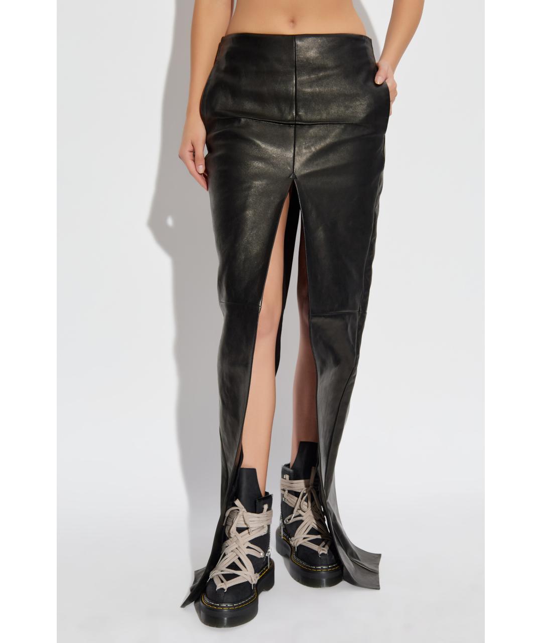RICK OWENS Черная кожаная юбка макси, фото 2