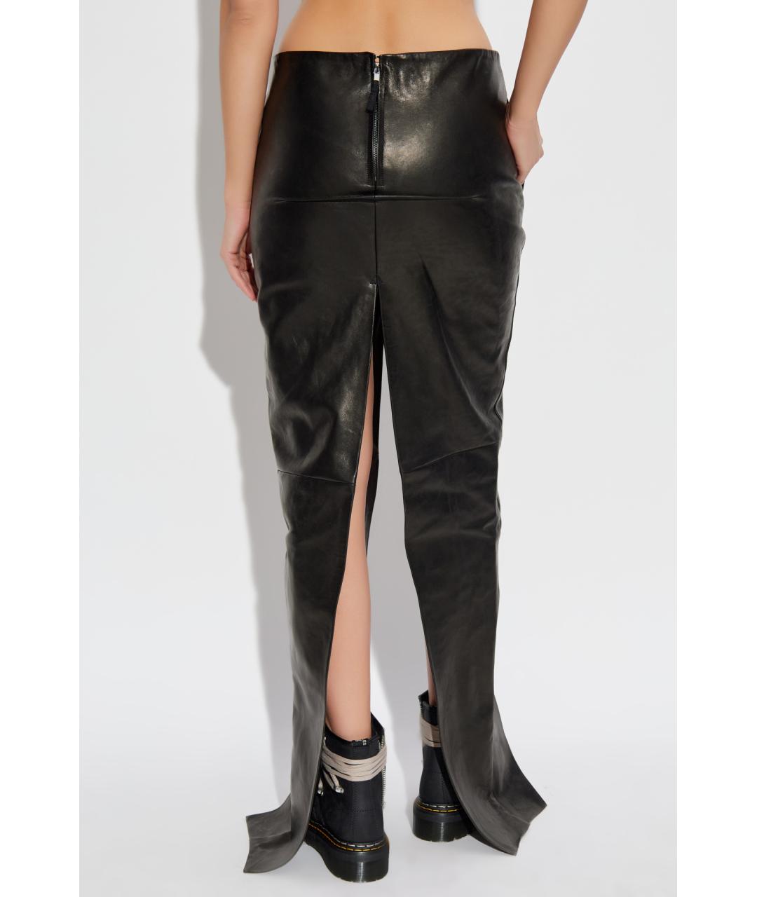 RICK OWENS Черная кожаная юбка макси, фото 3
