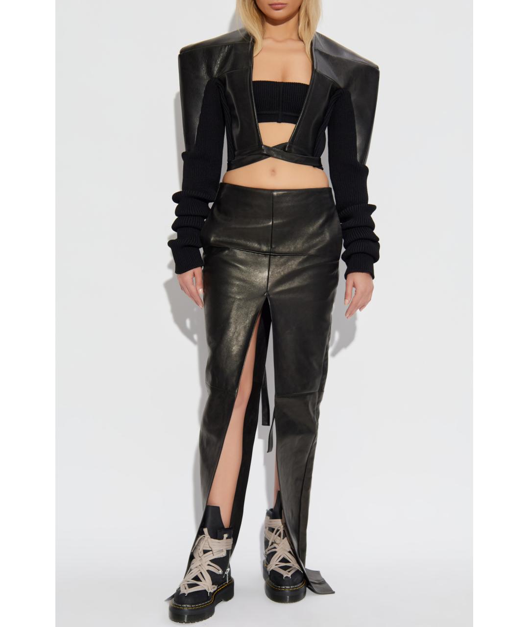 RICK OWENS Черная кожаная юбка макси, фото 4