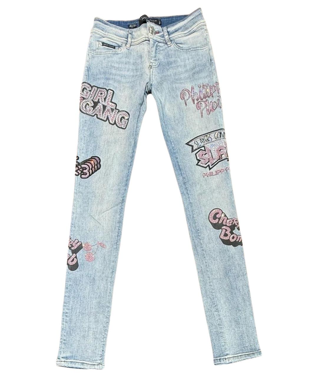 PHILIPP PLEIN Голубые хлопковые джинсы слим, фото 1