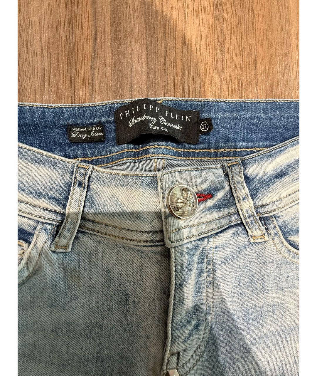 PHILIPP PLEIN Голубые хлопковые джинсы слим, фото 3