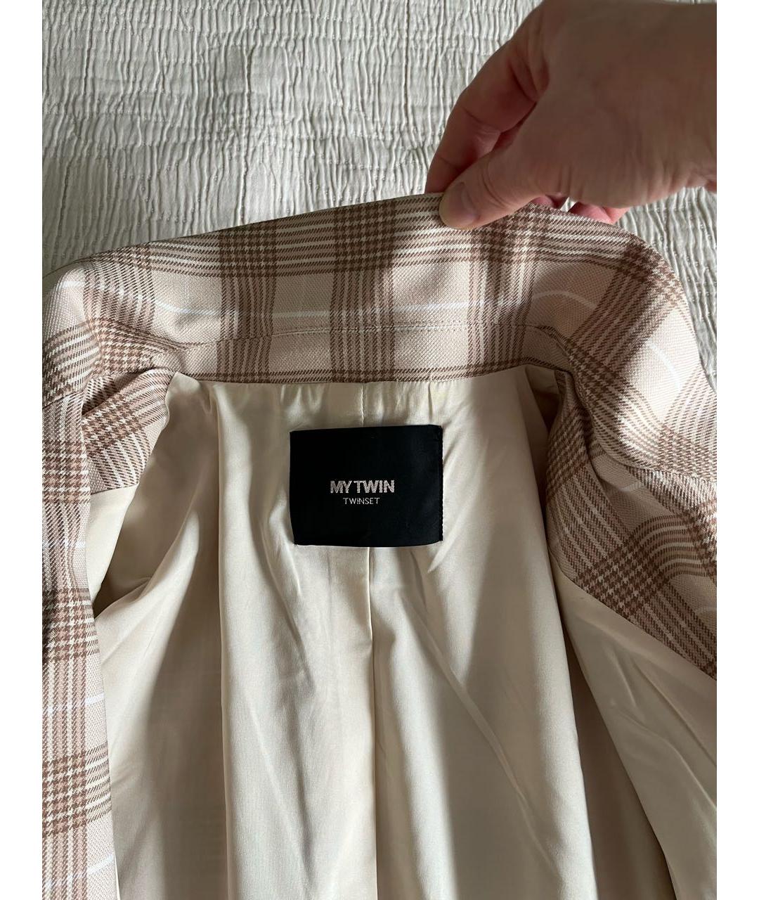 TWIN-SET Бежевый вискозный жакет/пиджак, фото 4