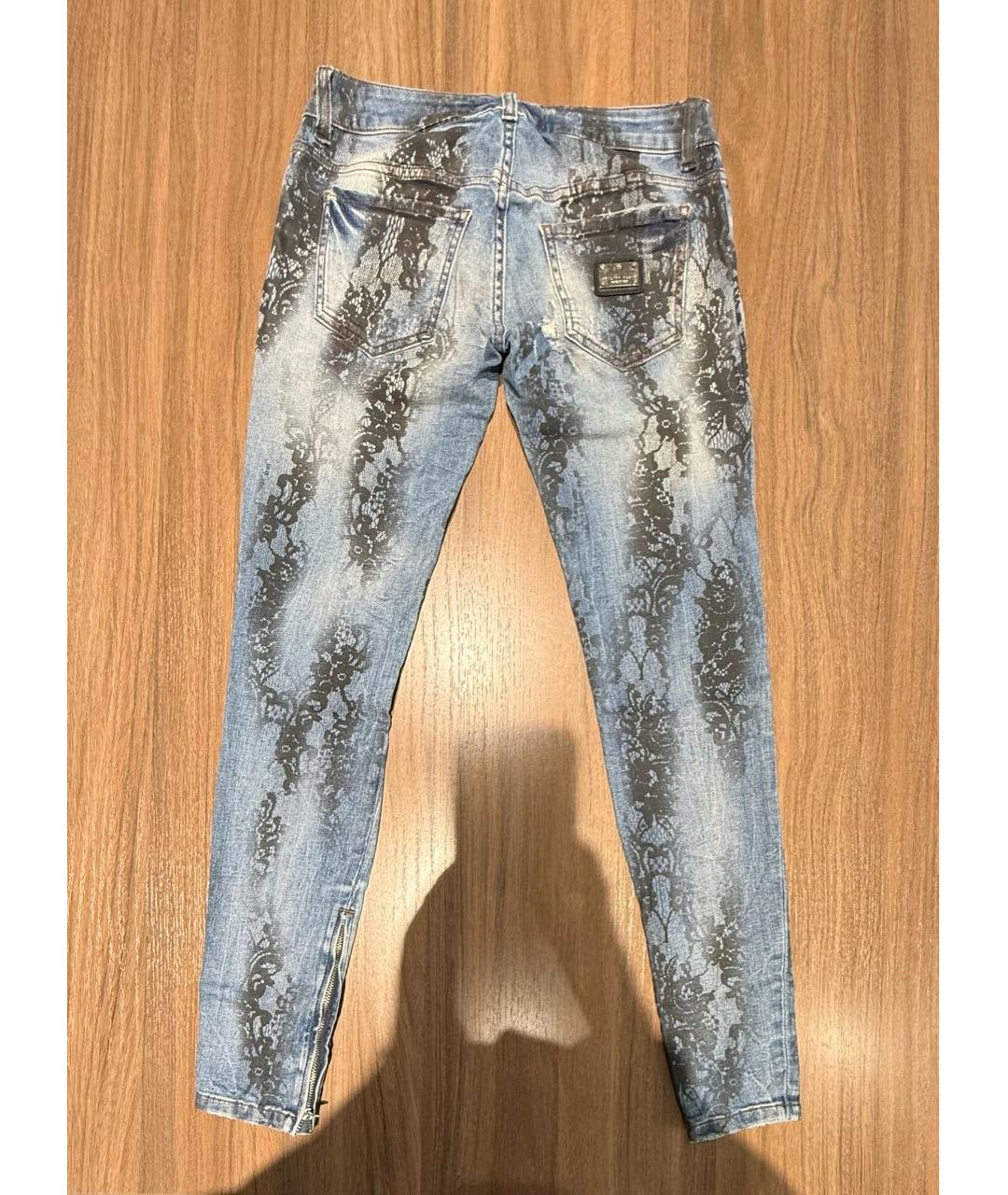 PHILIPP PLEIN Голубые хлопко-эластановые джинсы слим, фото 2