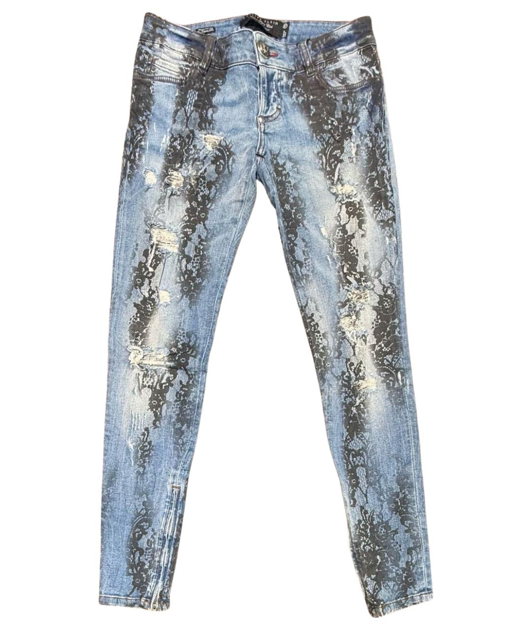 PHILIPP PLEIN Голубые хлопко-эластановые джинсы слим, фото 1