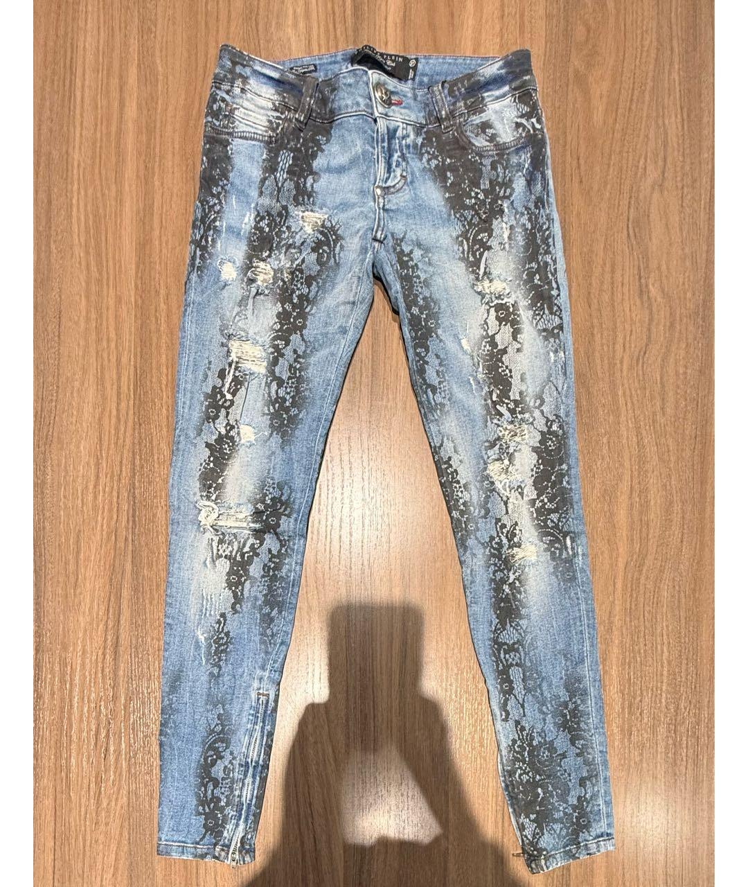 PHILIPP PLEIN Голубые хлопко-эластановые джинсы слим, фото 5