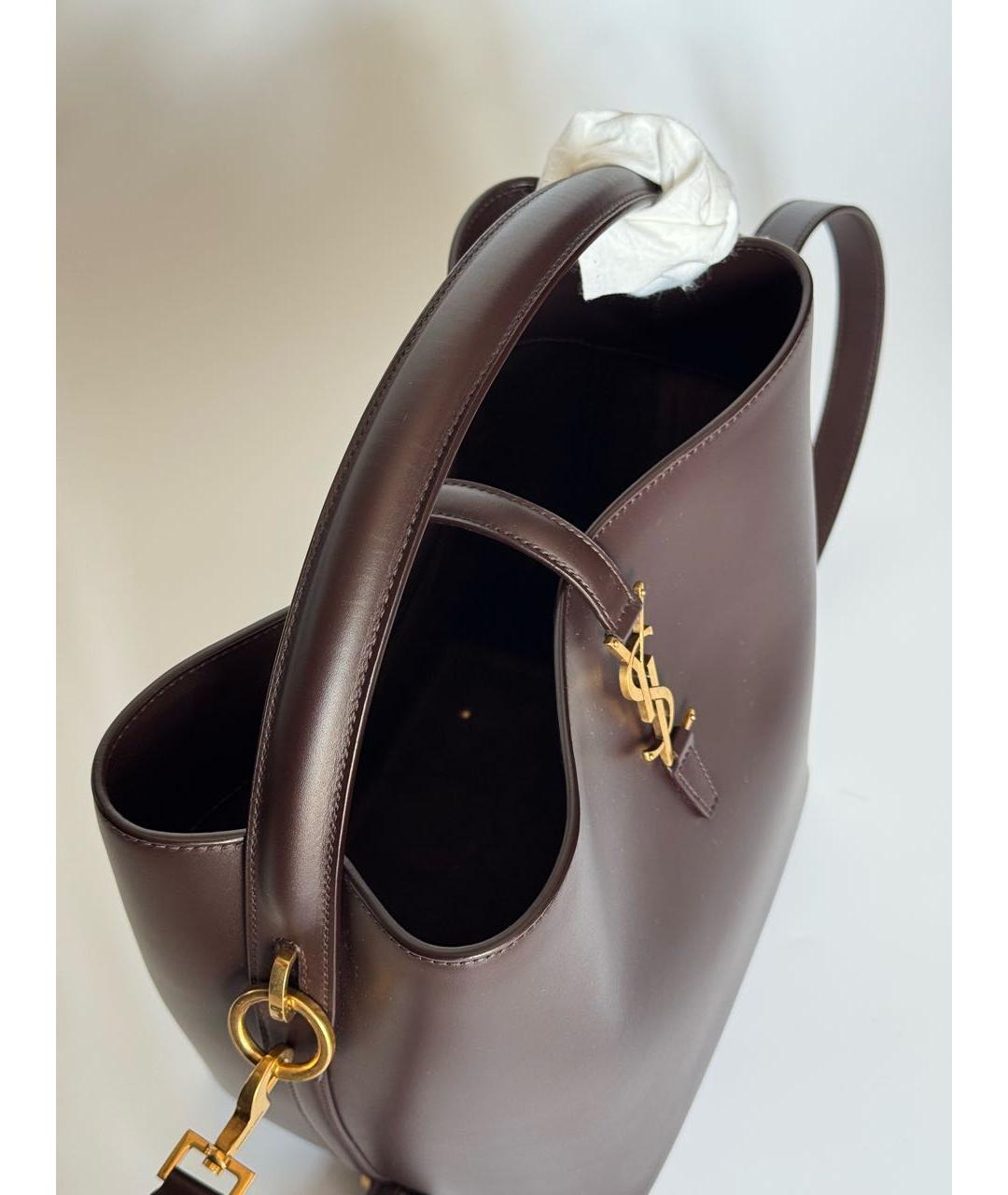 SAINT LAURENT Коричневая кожаная сумка через плечо, фото 7