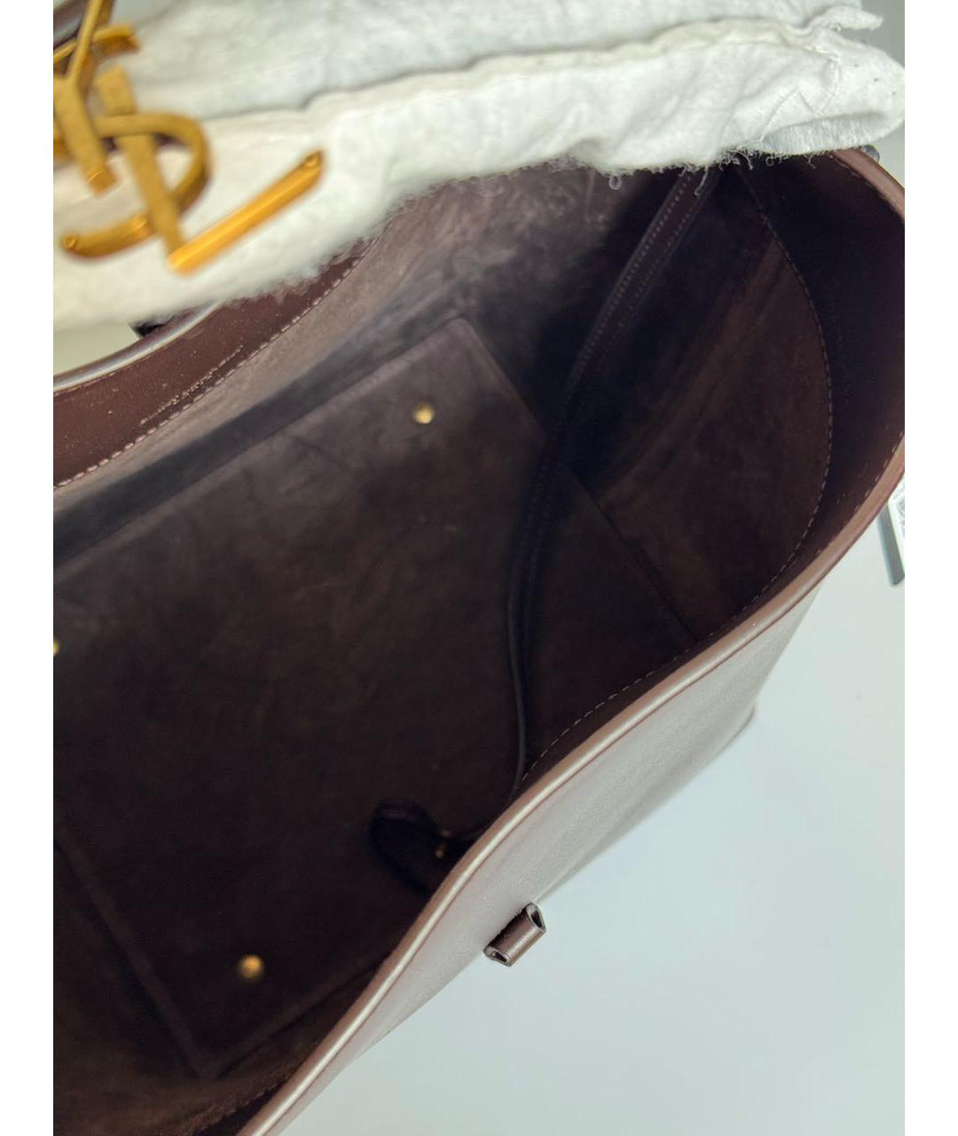 SAINT LAURENT Коричневая кожаная сумка через плечо, фото 4