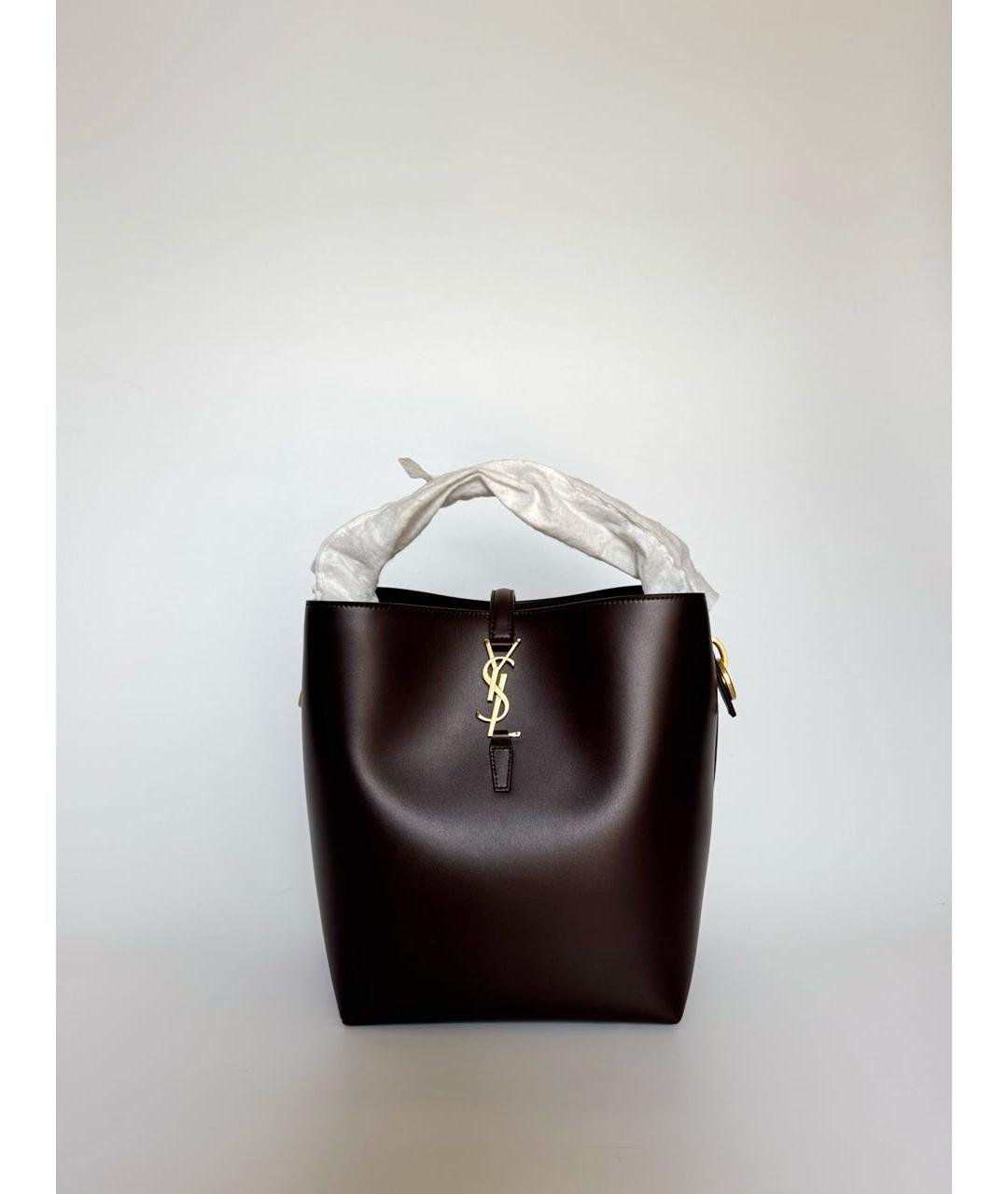SAINT LAURENT Коричневая кожаная сумка через плечо, фото 9