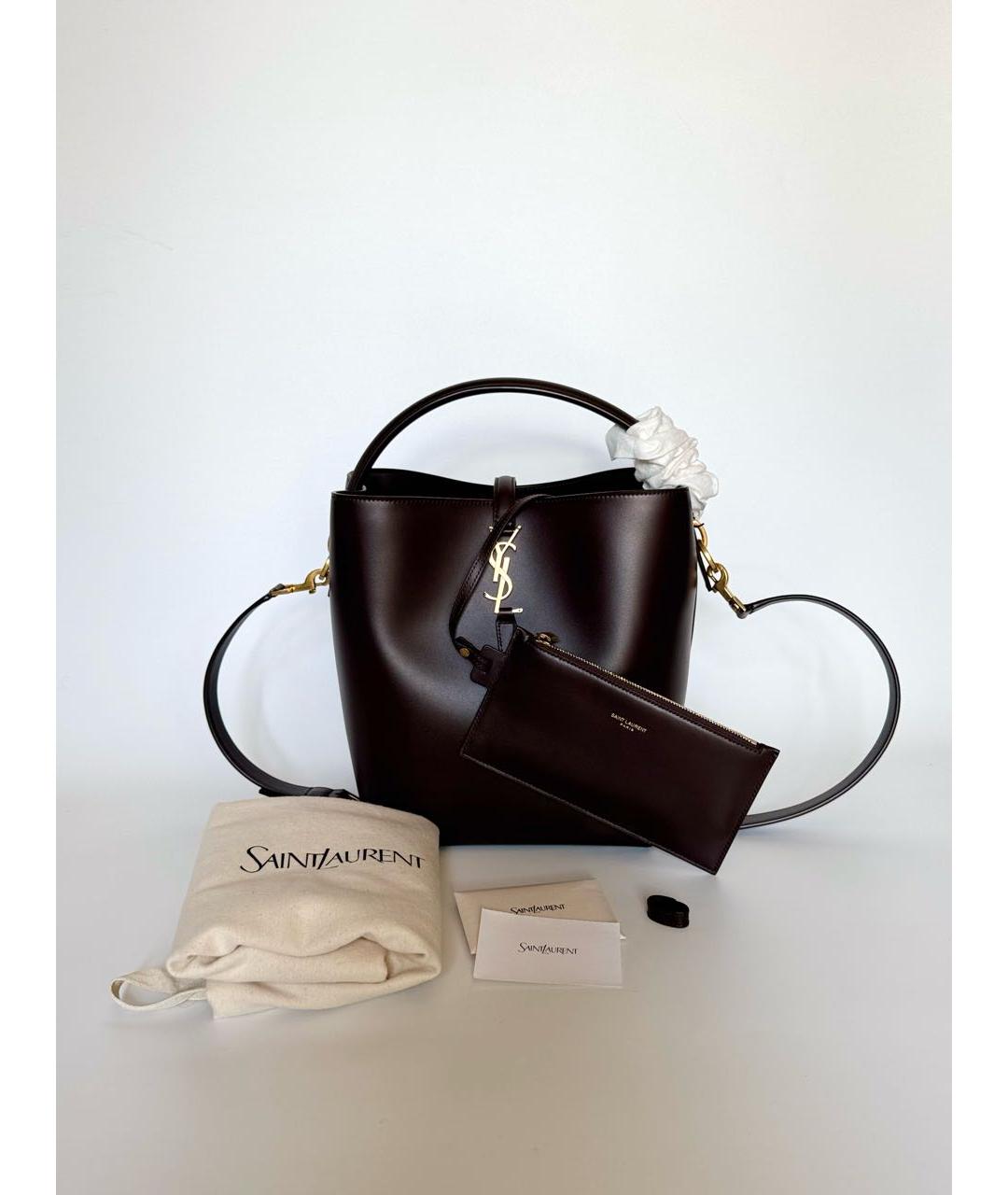 SAINT LAURENT Коричневая кожаная сумка через плечо, фото 8