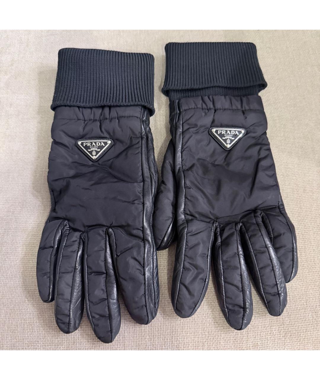 PRADA Черные кожаные перчатки, фото 5