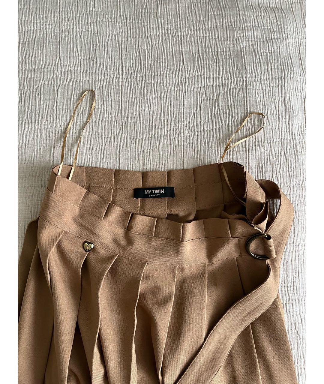 TWIN-SET Бежевая полиэстеровая юбка миди, фото 4