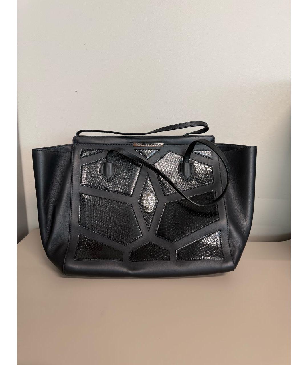 PHILIPP PLEIN Черная кожаная сумка тоут, фото 5