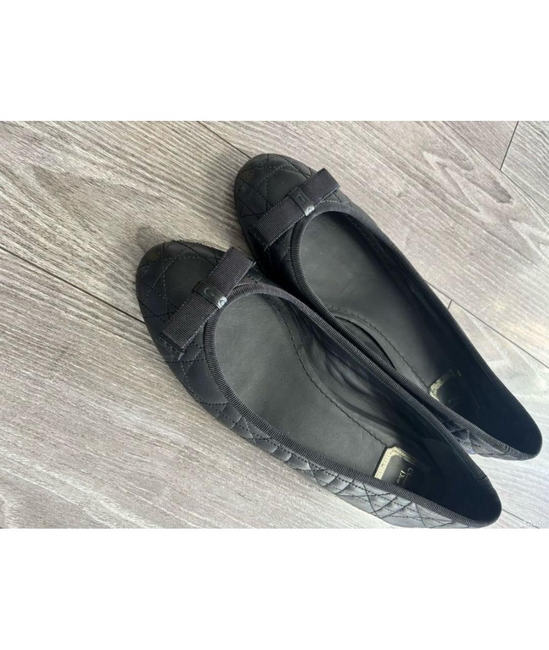 CHRISTIAN DIOR Черные кожаные балетки, фото 5