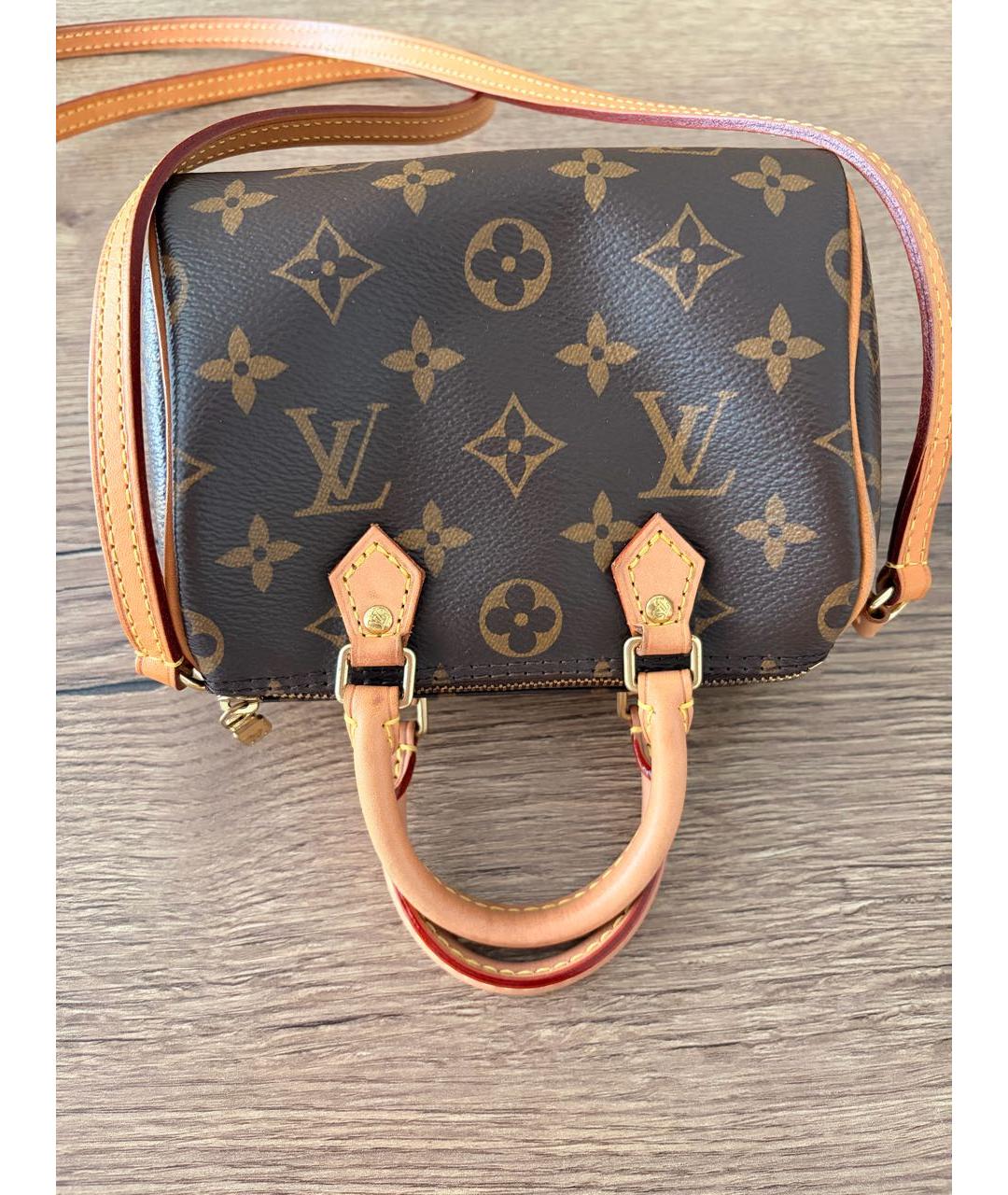 LOUIS VUITTON Коричневая кожаная сумка через плечо, фото 7