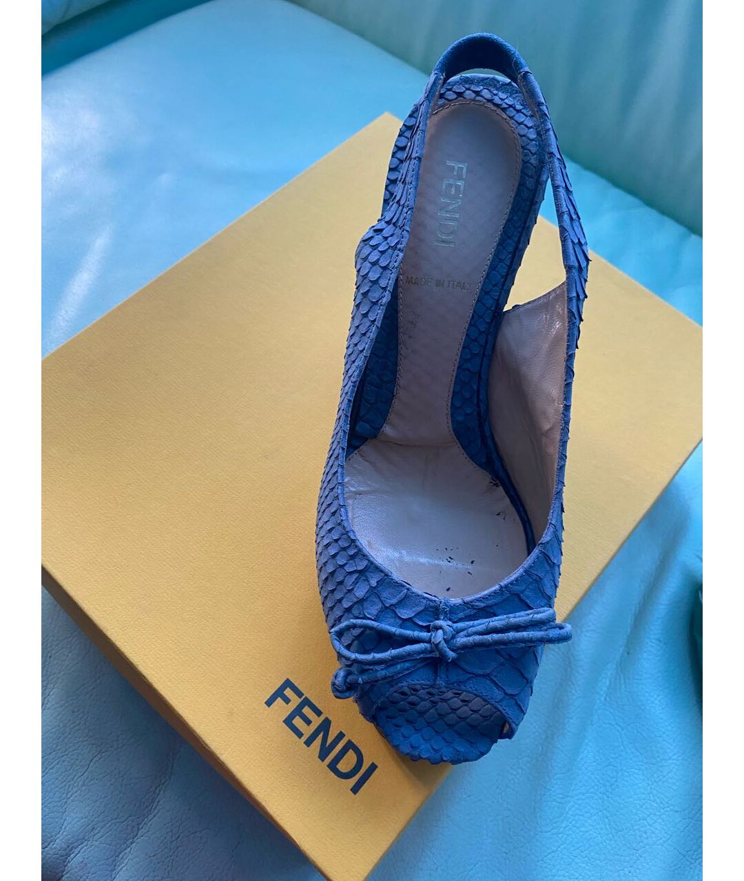 FENDI Синие босоножки из экзотической кожи, фото 2