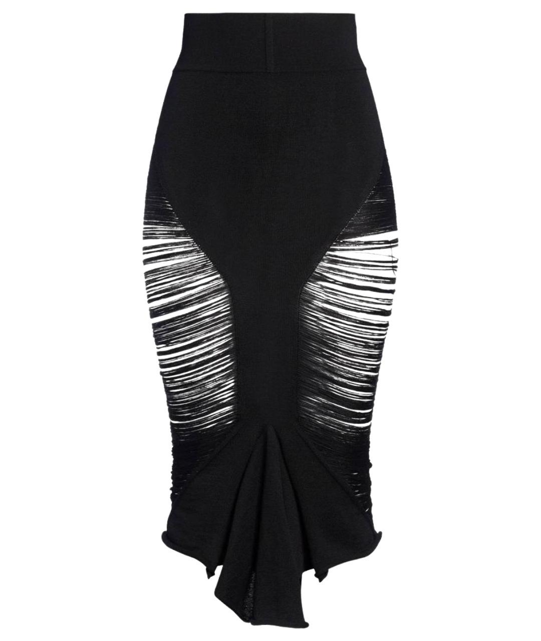 RICK OWENS Черная шерстяная юбка миди, фото 1