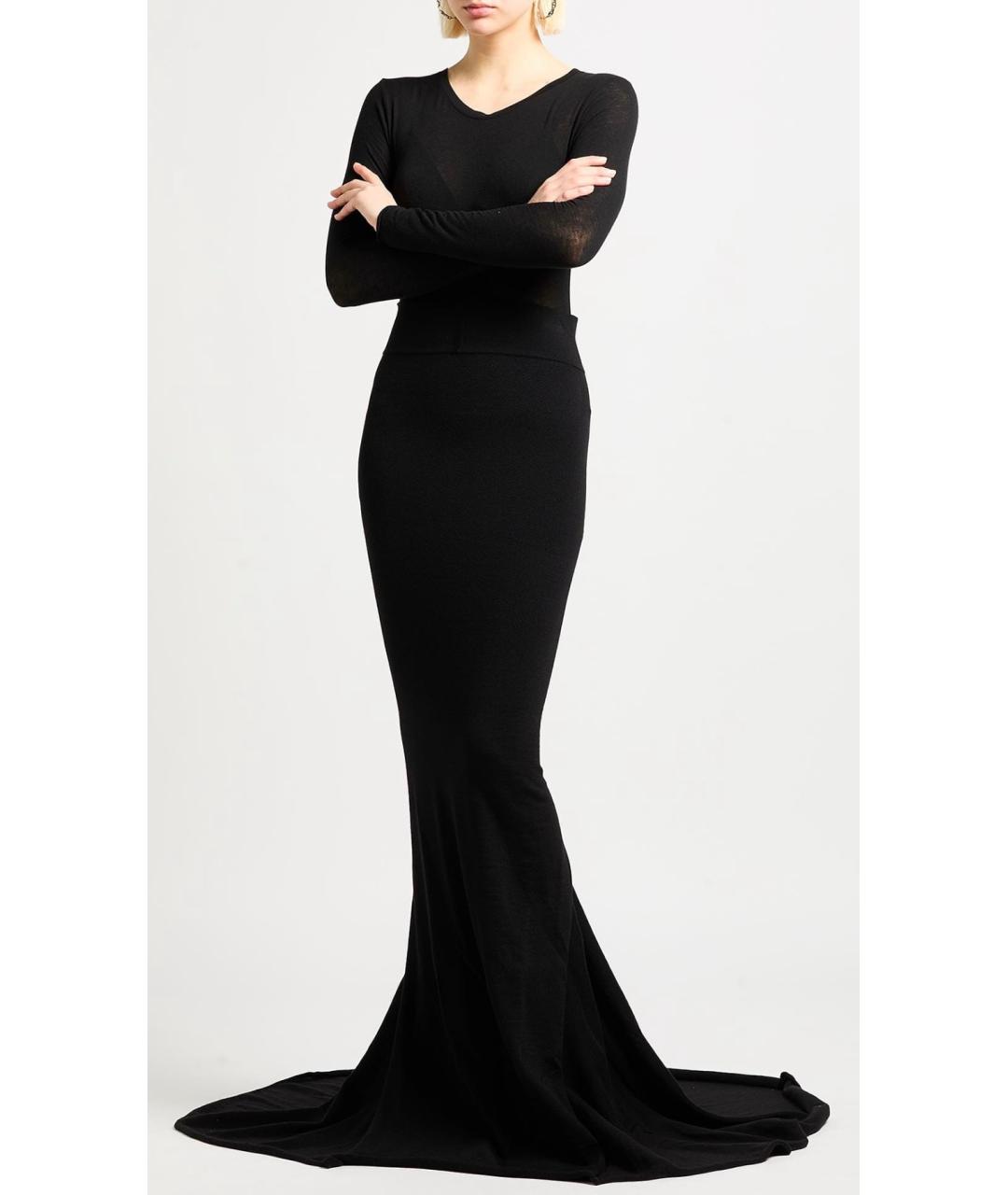 RICK OWENS Черная шерстяная юбка макси, фото 2