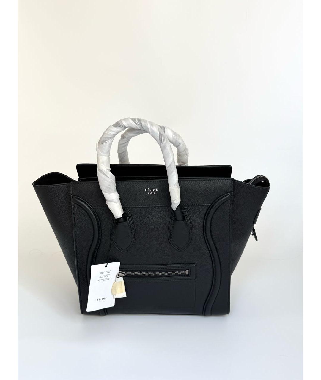 CELINE Черная кожаная сумка тоут, фото 9