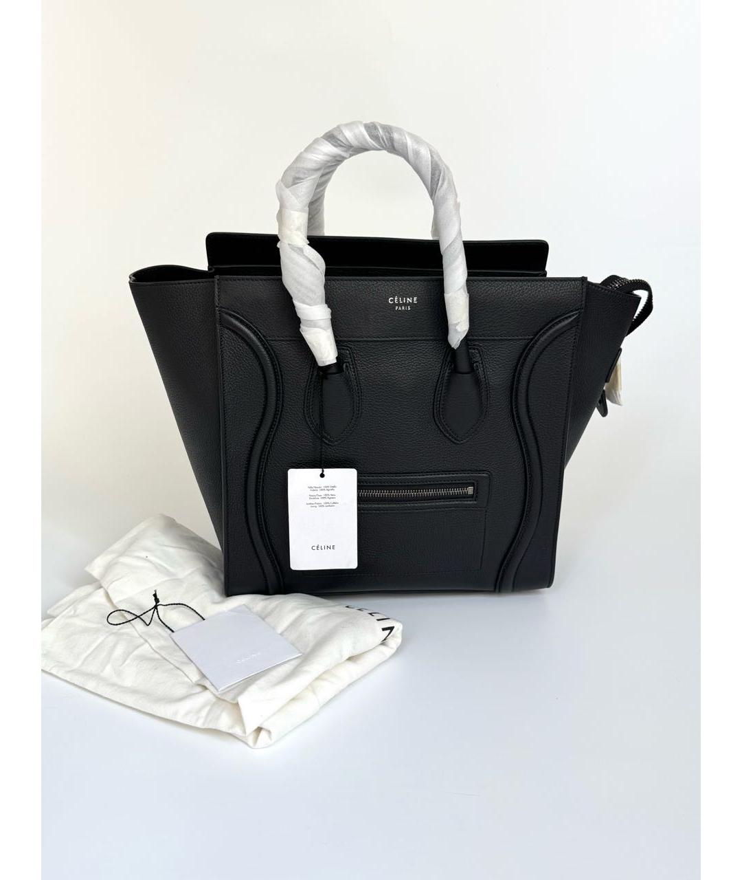 CELINE Черная кожаная сумка тоут, фото 8