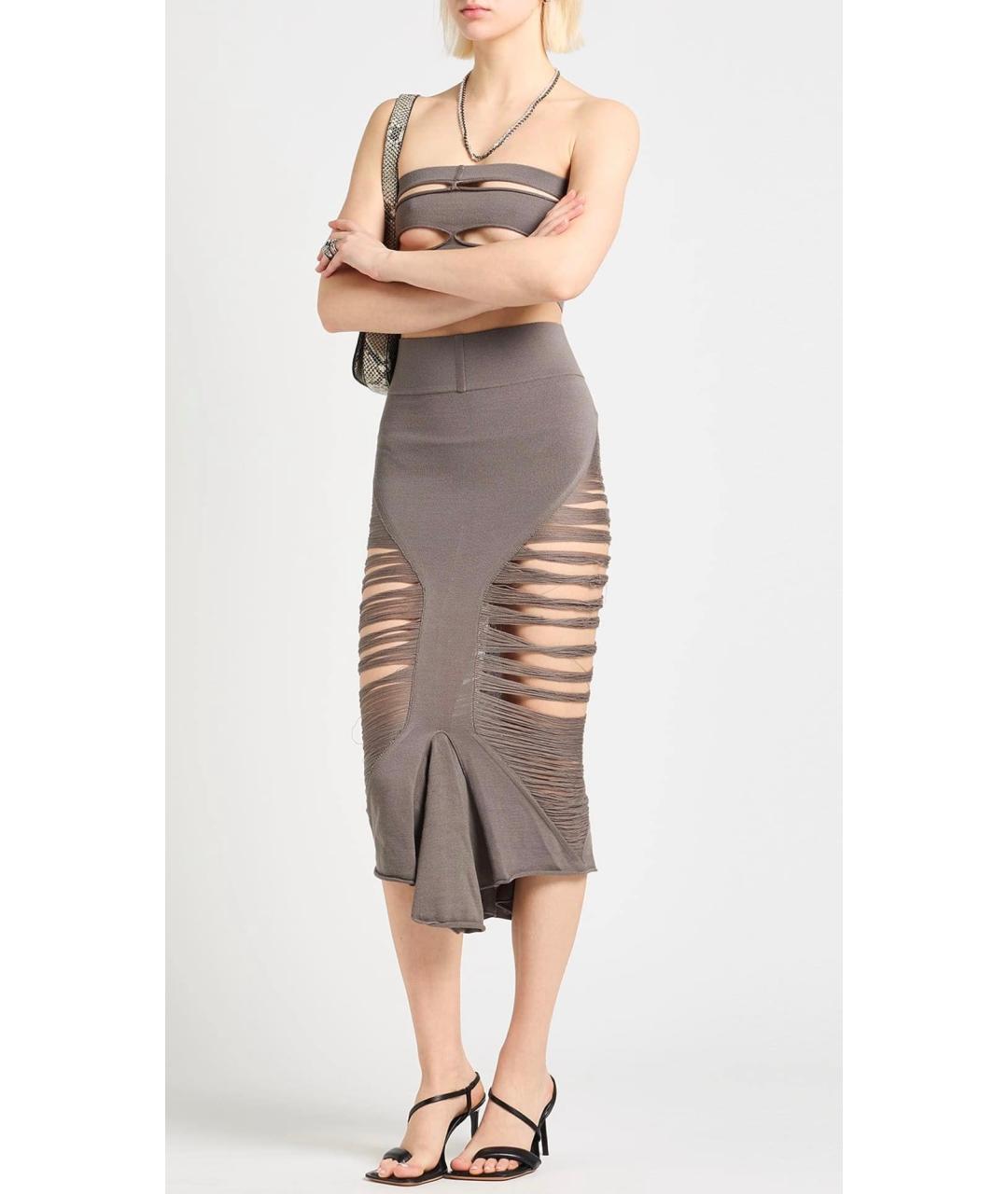 RICK OWENS Серая шерстяная юбка миди, фото 3