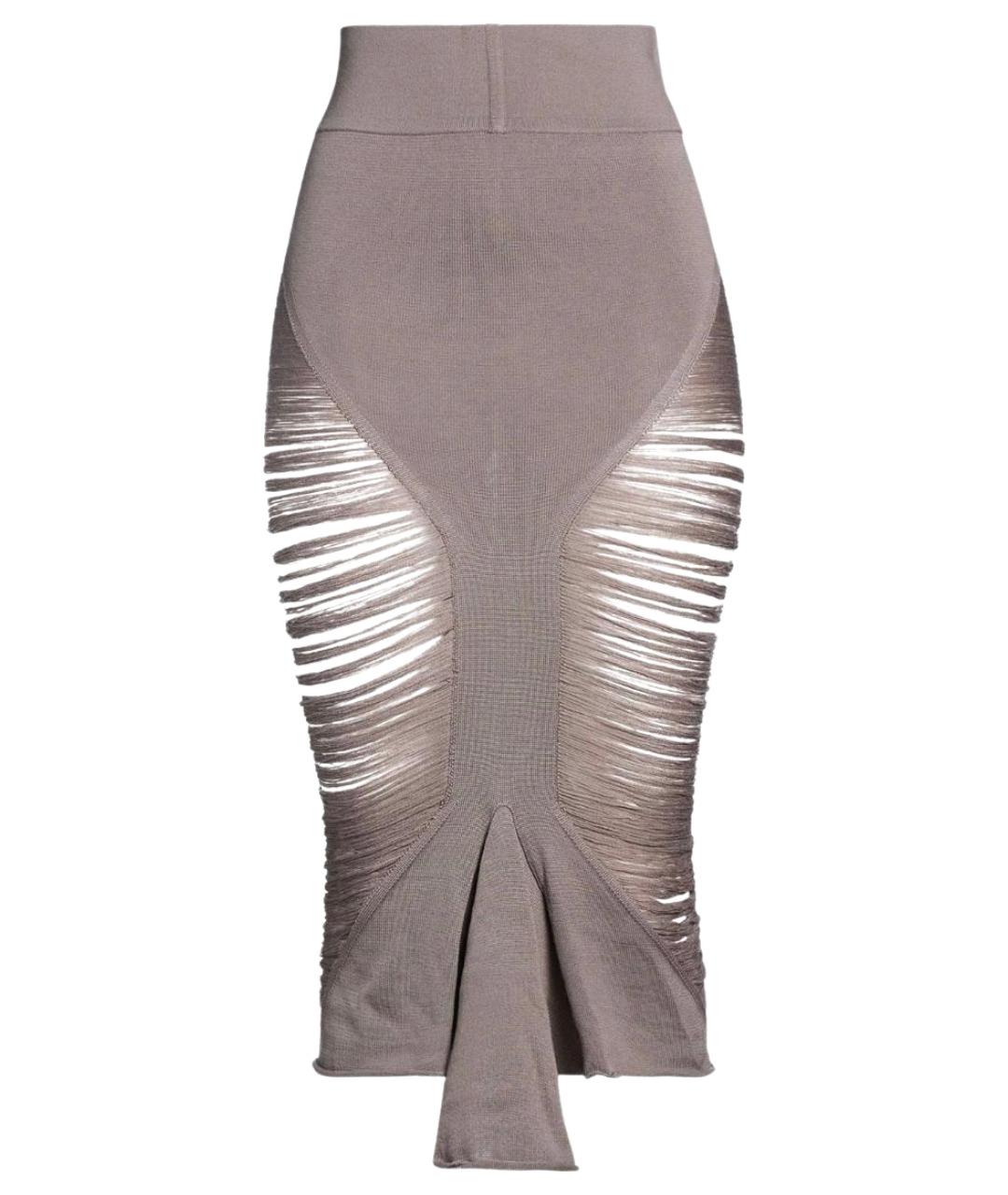 RICK OWENS Серая шерстяная юбка миди, фото 1