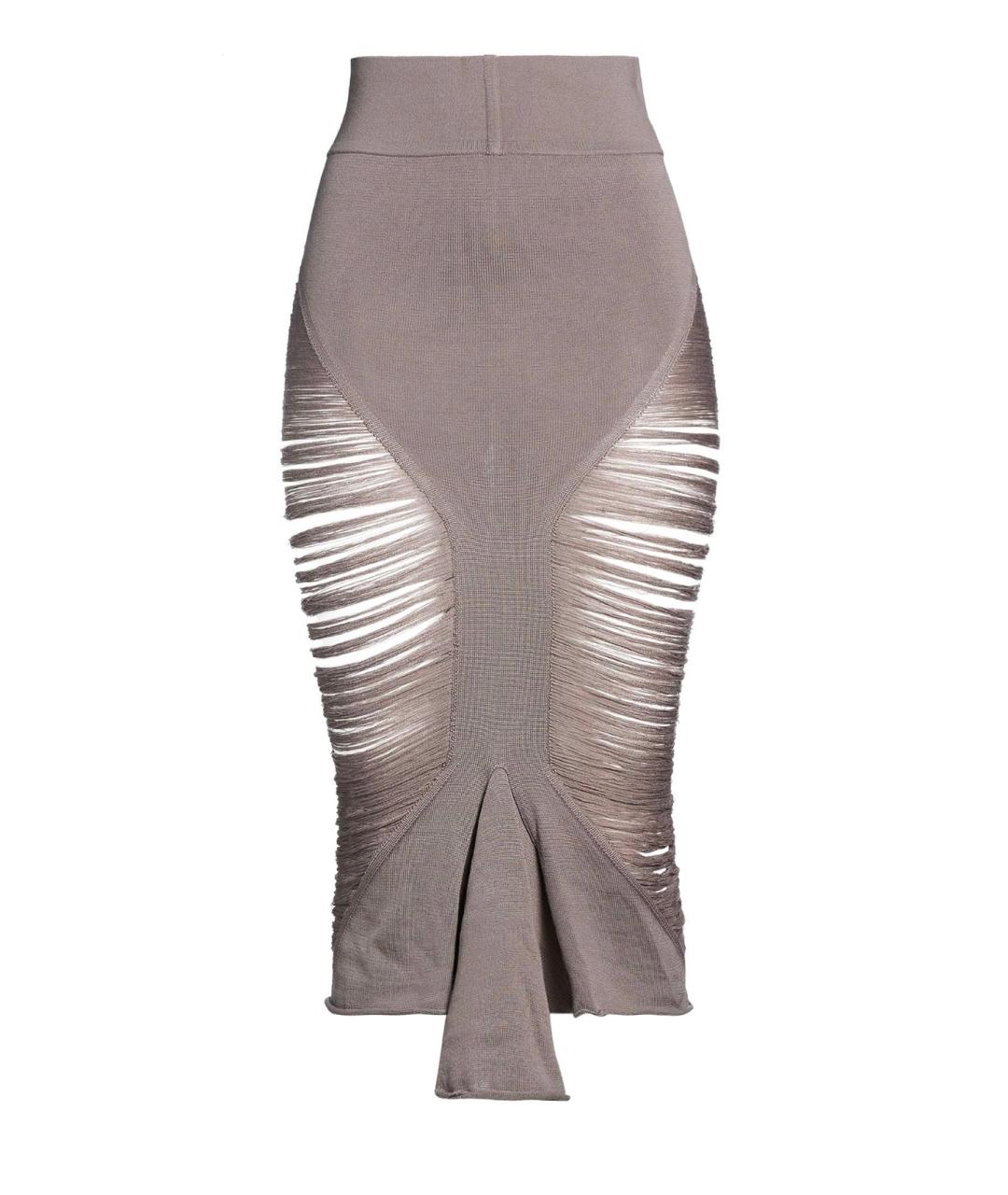 RICK OWENS Серая шерстяная юбка миди, фото 5