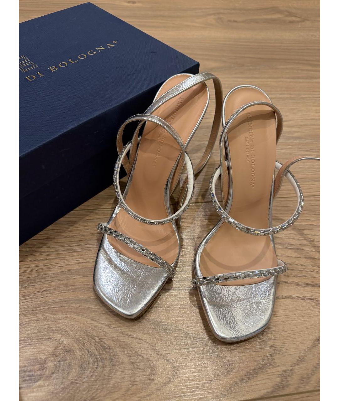 Principe di Bologna Серебряные кожаные босоножки, фото 4