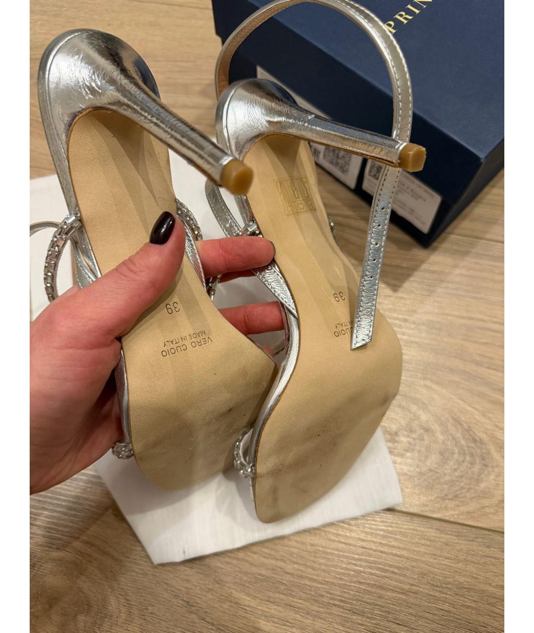 Principe di Bologna Серебряные кожаные босоножки, фото 5