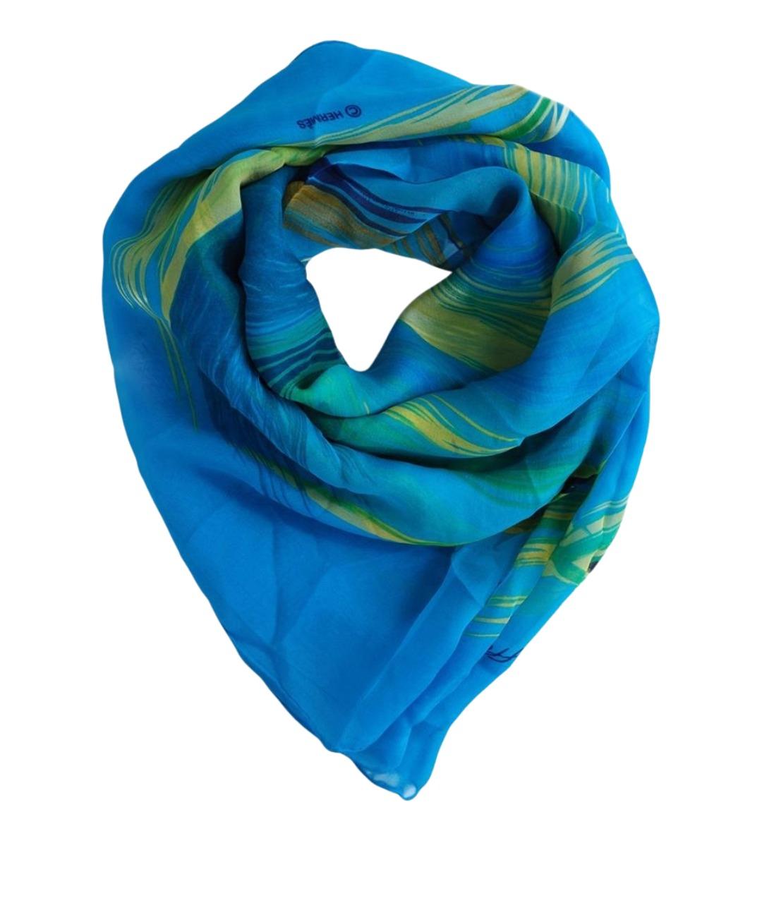 HERMES Голубой шелковый платок, фото 1